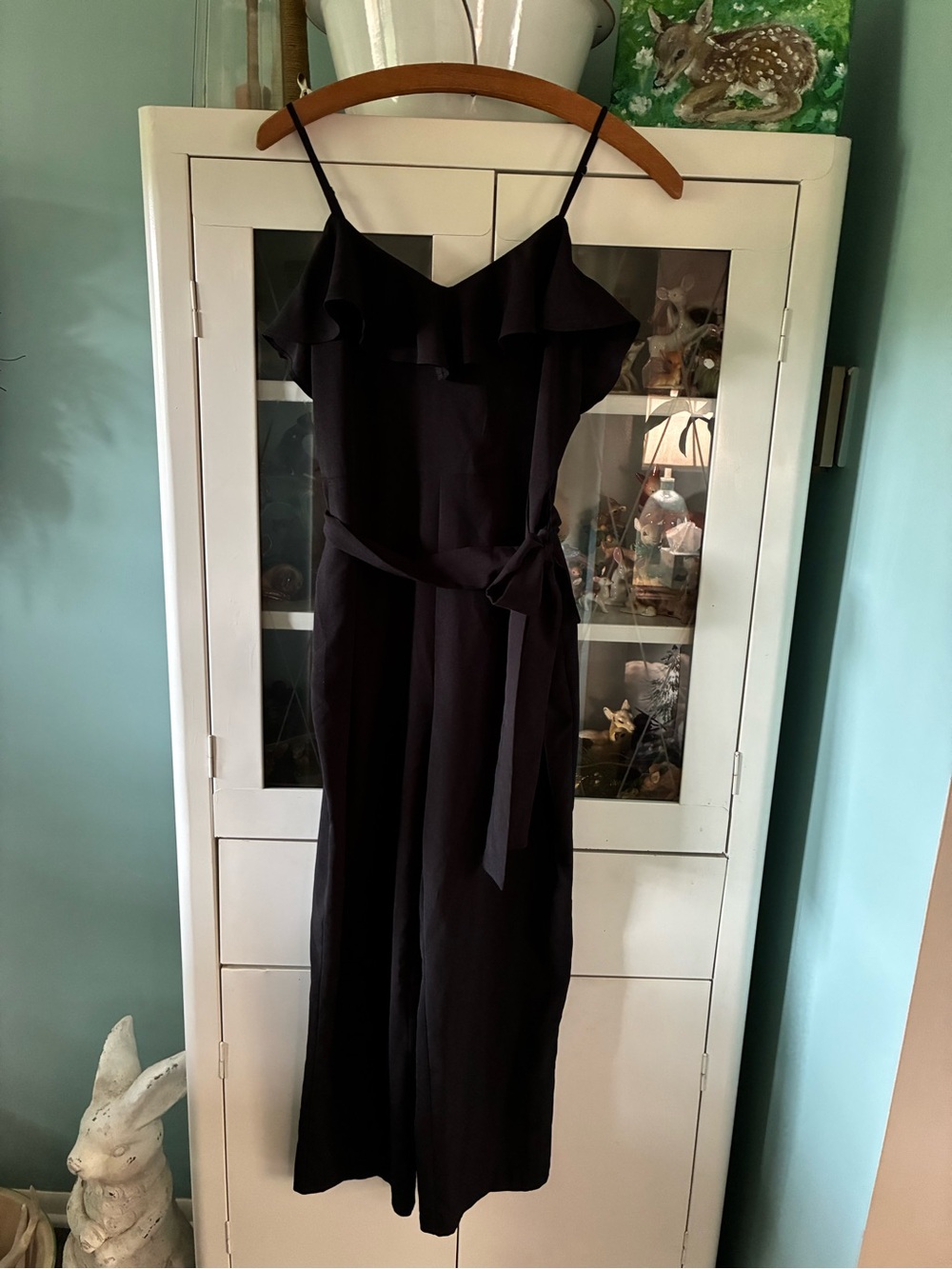 Banana Republic sz 4P Black Ruffle-Trim Spaghetti Strap Jumpsuit like new!
